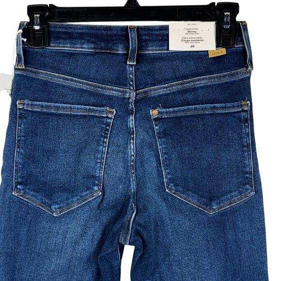 H&M &Denim Small Skinny Jeans Ultra High Waist Stretch Zip-Fly Whiskered Blue - Picture 5 of 9
